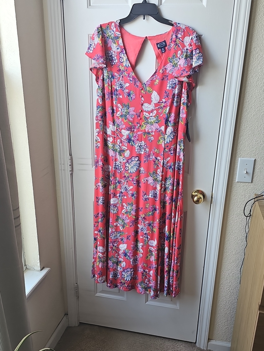 Coral Floral Midi Dress with Flutter Sleeves by Old Navy